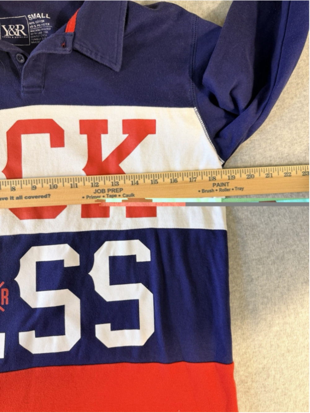 Young & Reckless RCKLSS Rugby Shirt Mens Small Blue Red Long Sleeve Polo - Picture 7 of 8